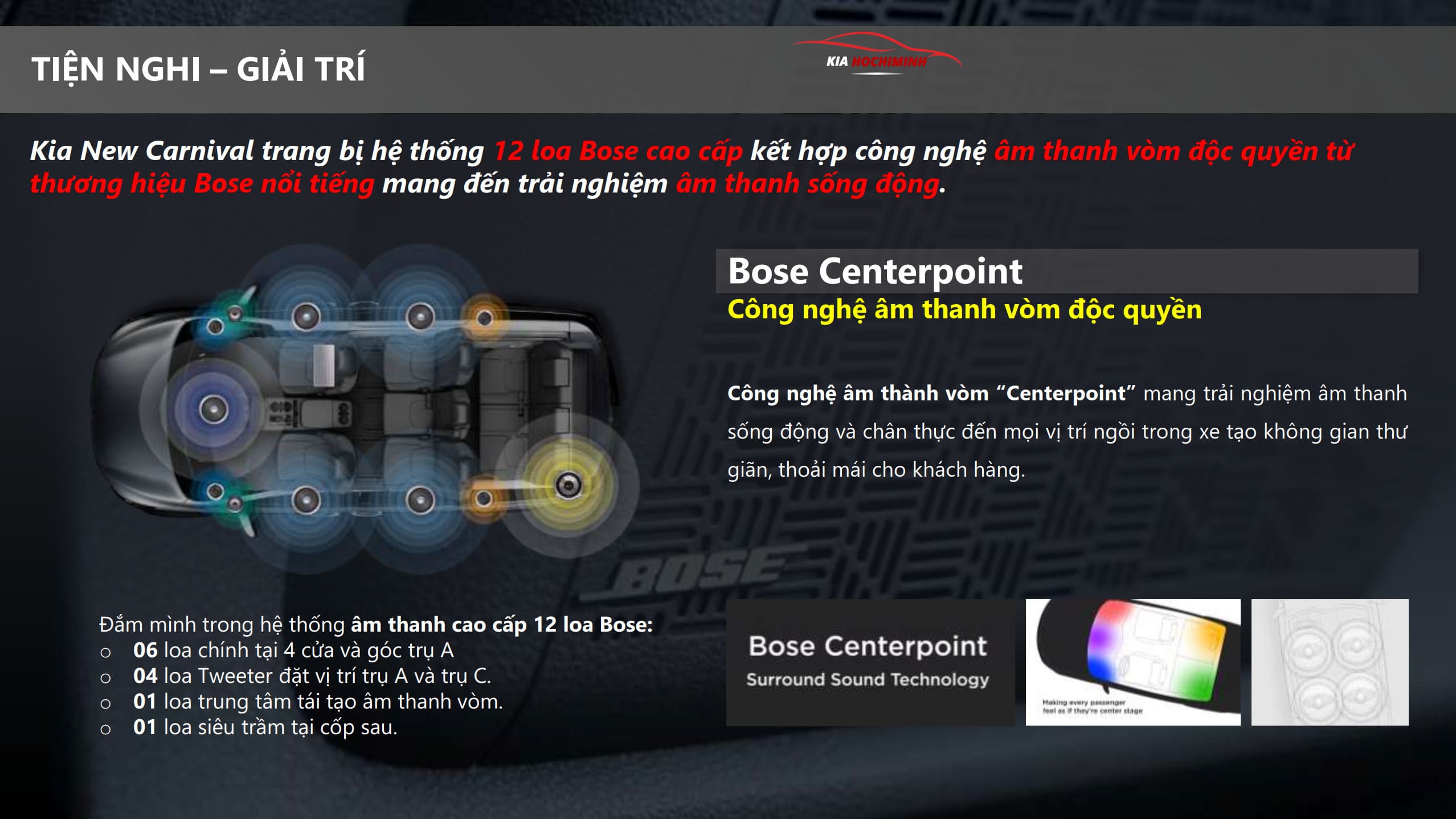 Kia Carnival được trang bị 12 loa Bose cao cấp